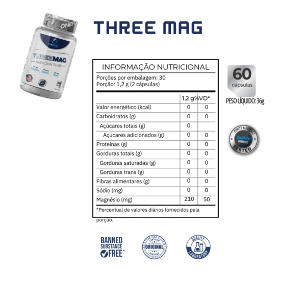 Three Mag Magnesium Blend 60cps - OneFull® - Imagem 2
