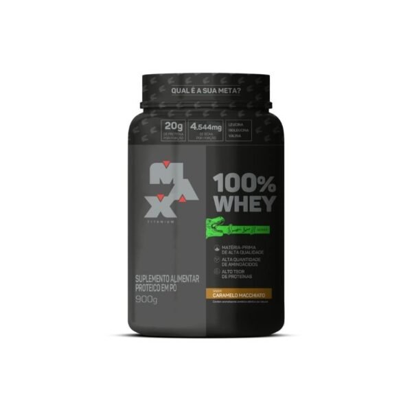 100% Whey Dino Pote 900g CARAMELO MACCHIATO - Max Titanium